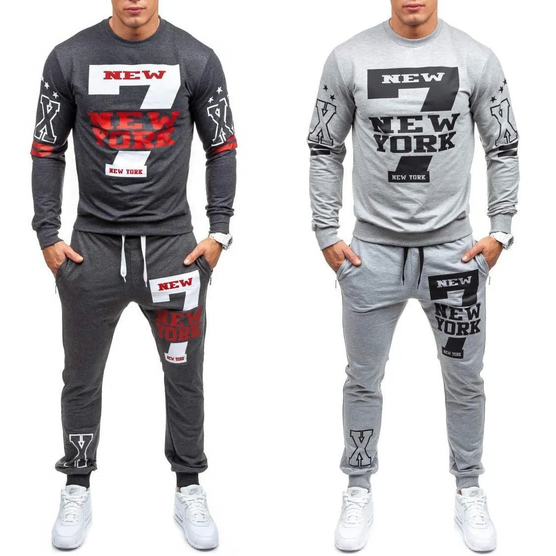 Men's cotton knitted tracksuit set in grey with long sleeve top and sweatpants