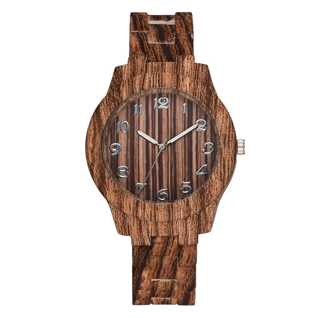 Wood grain retro couple quartz watches with silicone strap and folding buckle clasp