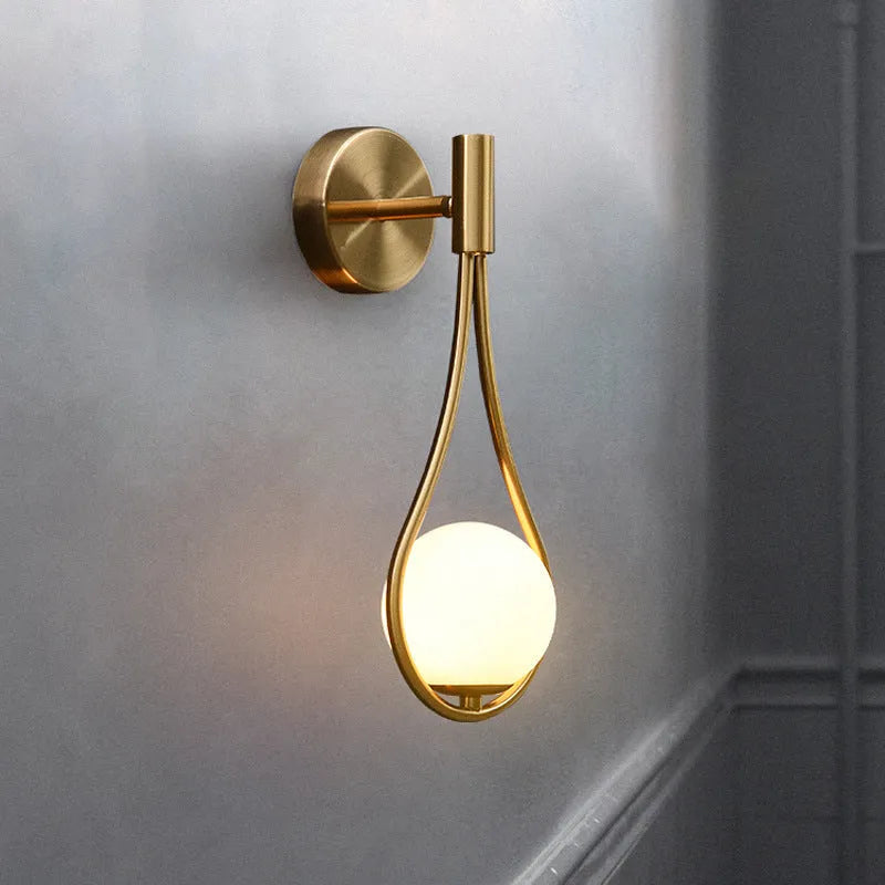 Nordic wall lamp with metal frame and glass shade, bronze milky white or copper water pattern cover, 220V