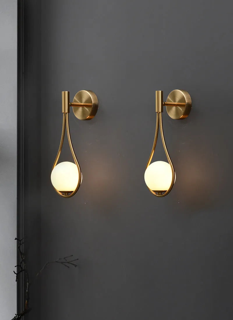 Nordic wall lamp with metal frame and glass shade, bronze milky white or copper water pattern cover, 220V