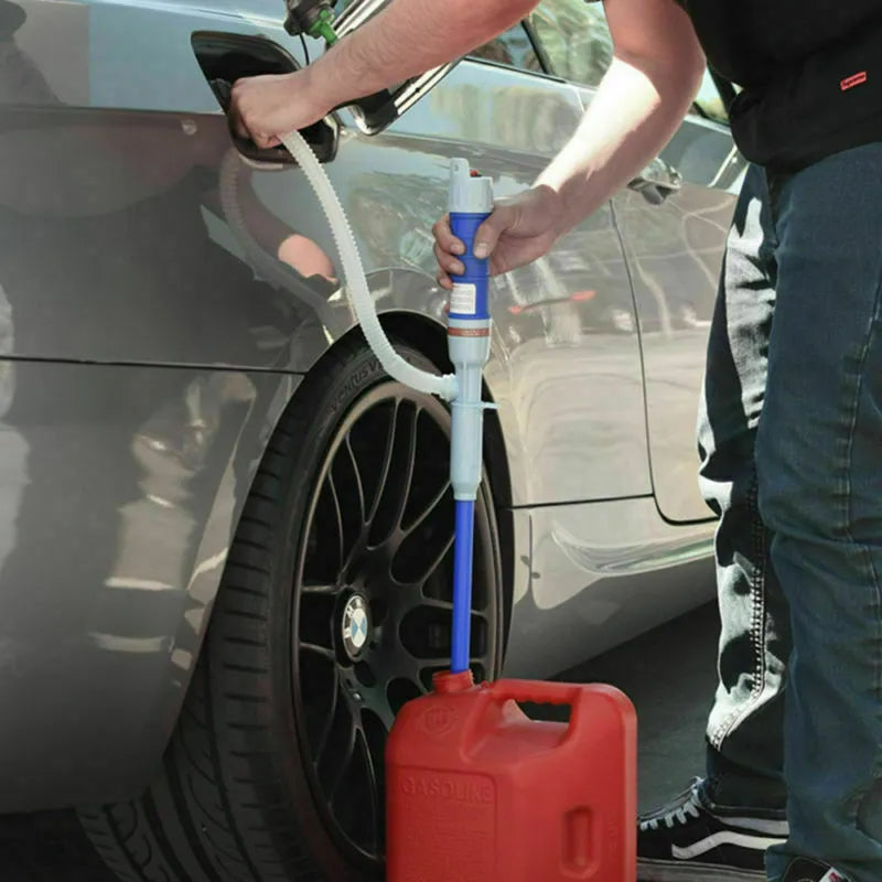 Manual fuel transfer siphon pump in blue or red colour made of PP material