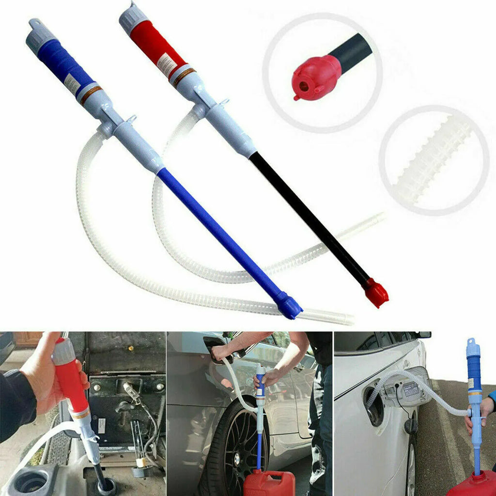 Manual fuel transfer siphon pump in blue or red colour made of PP material
