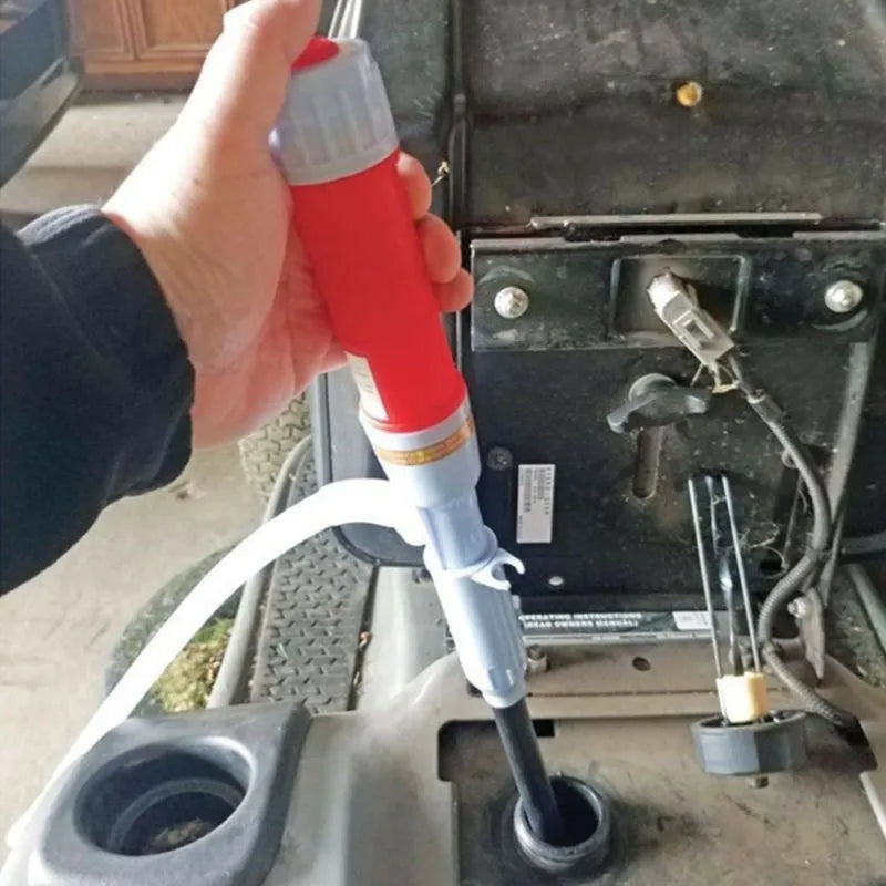 Manual fuel transfer siphon pump in blue or red colour made of PP material