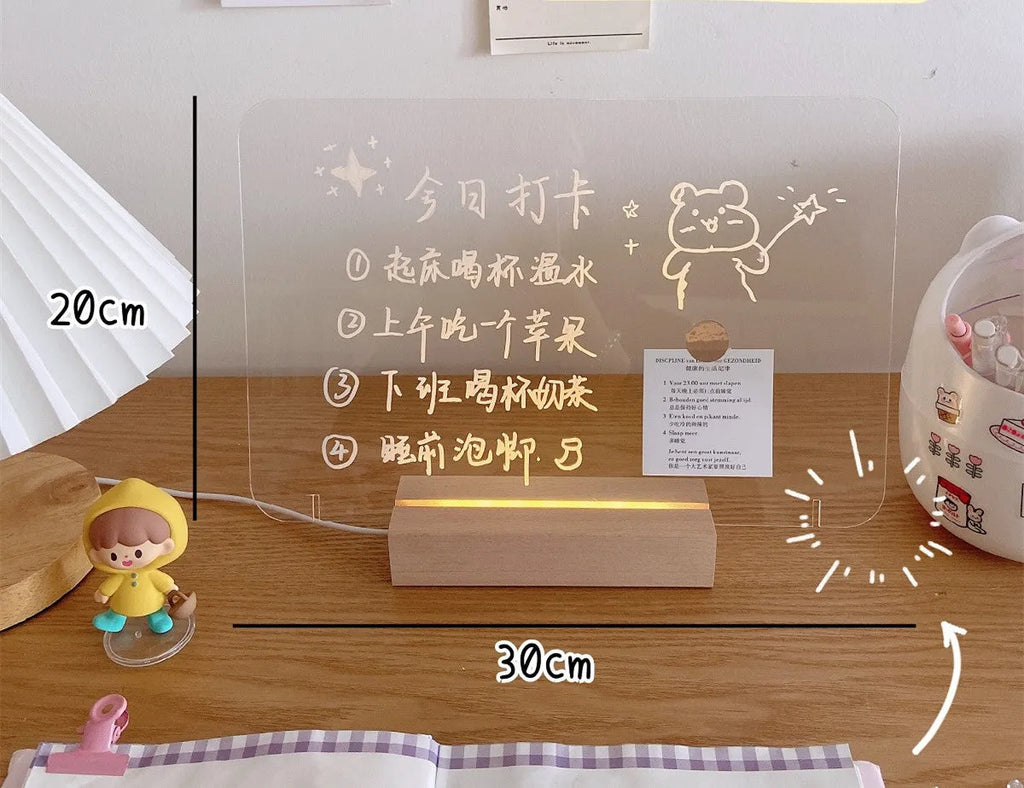 LED bedside lamp with erasable message board in one of seven style options