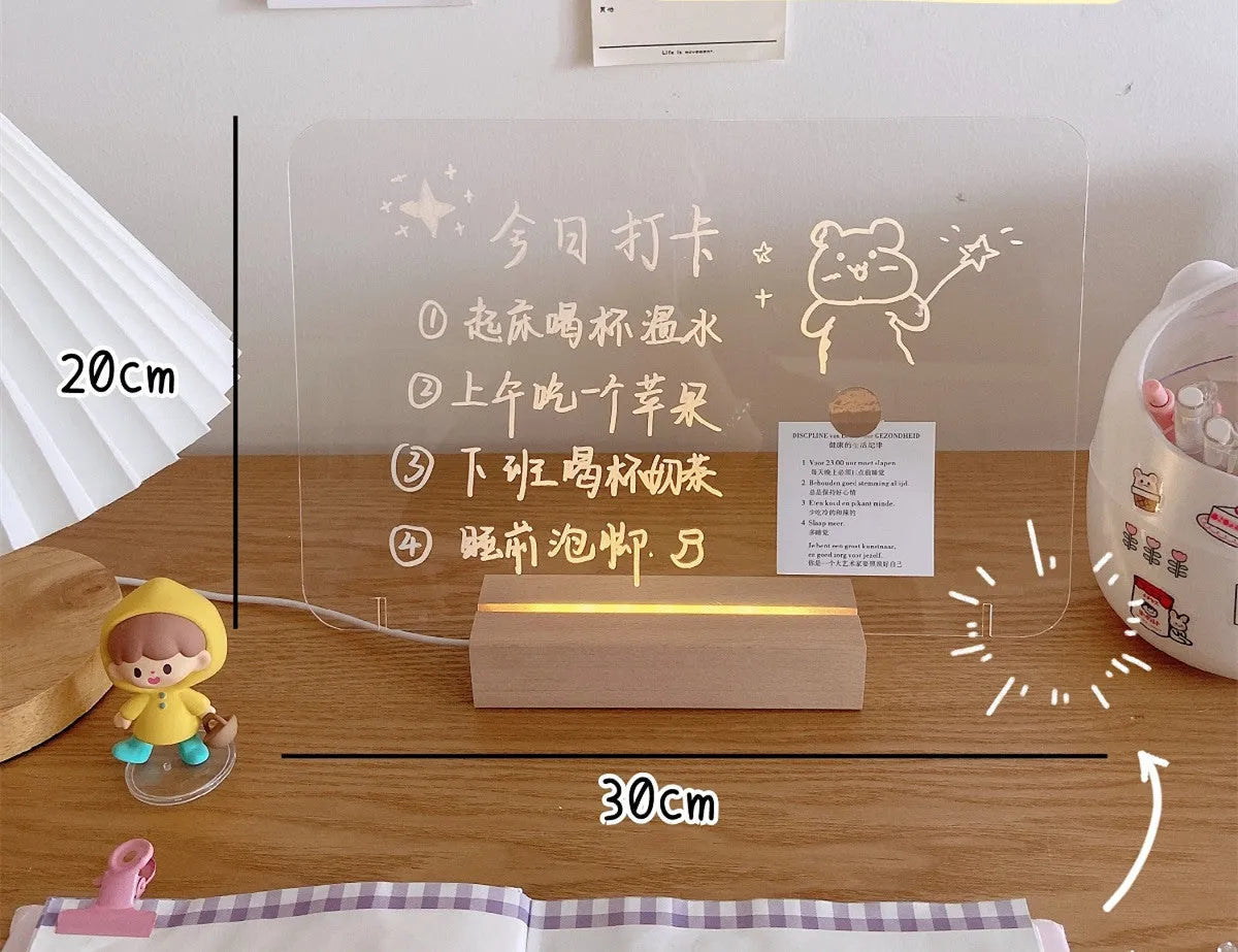 LED bedside lamp with erasable message board in one of seven style options