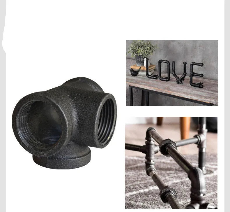 Malleable steel galvanized four-way corner pipe fitting in DN15 size on white background