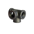 Malleable steel galvanized four-way corner pipe fitting in DN15 size on white background