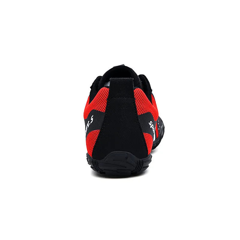 Men's quick-drying mesh outdoor wading shoes in red, black, or orange with rubber sole