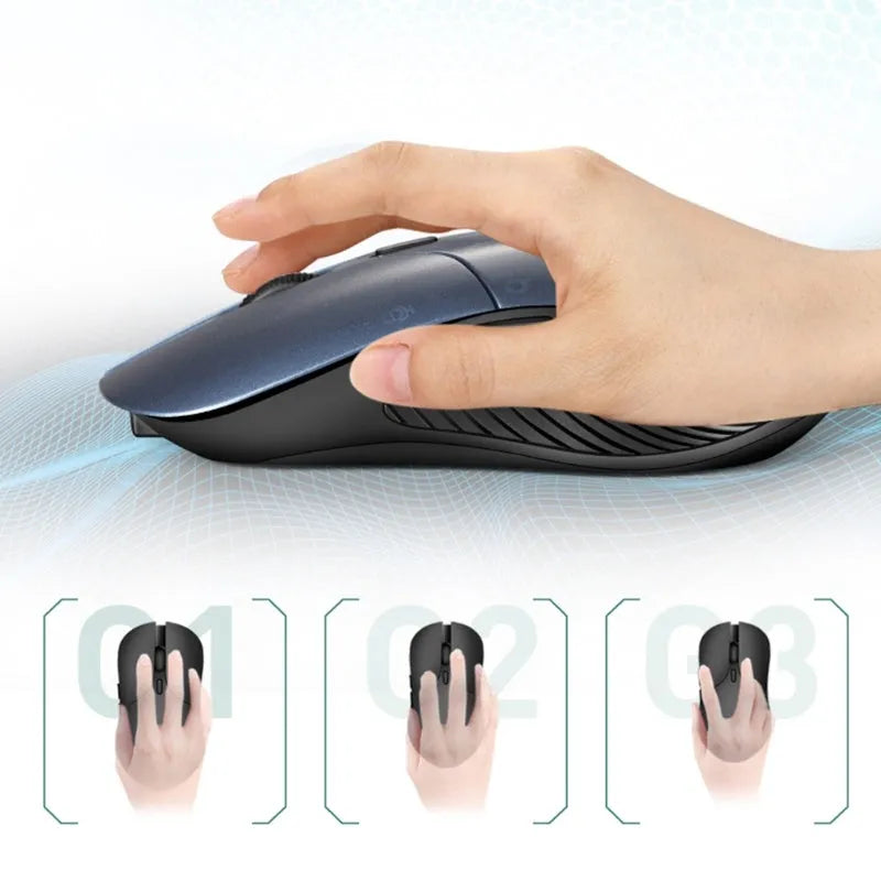 Blue wireless voice translation mouse with voice control buttons measuring 66x125x35mm