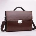 Men's black PU leather business briefcase with horizontal square shape and single strap handle