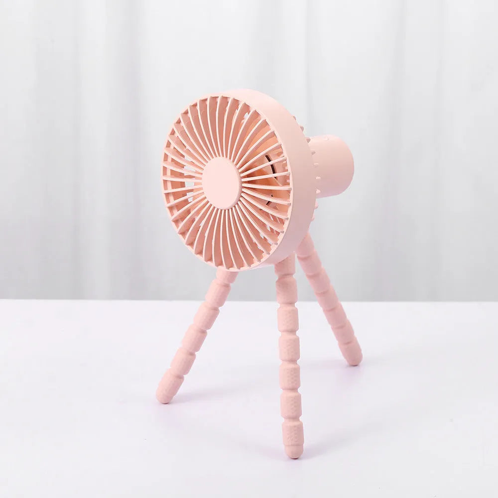 Black USB rechargeable tripod desk fan with adjustable bending neck on octopus base
