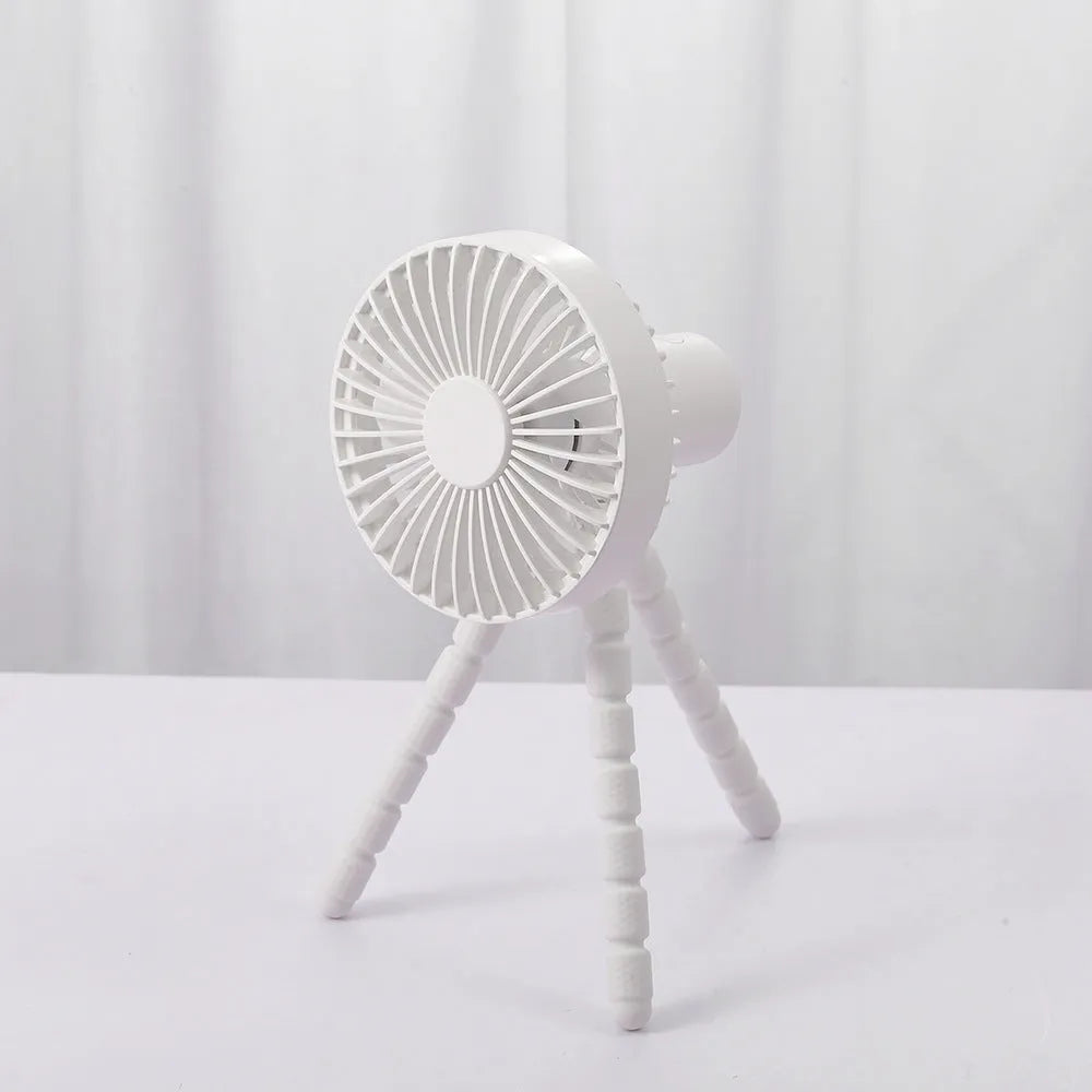 Black USB rechargeable tripod desk fan with adjustable bending neck on octopus base