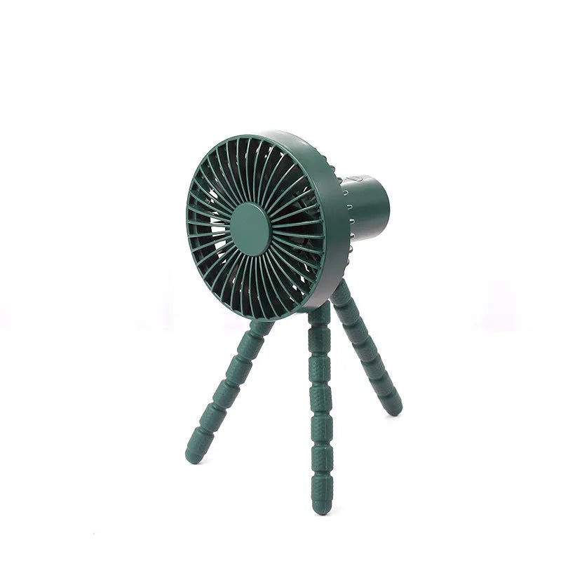 Black USB rechargeable tripod desk fan with adjustable bending neck on octopus base