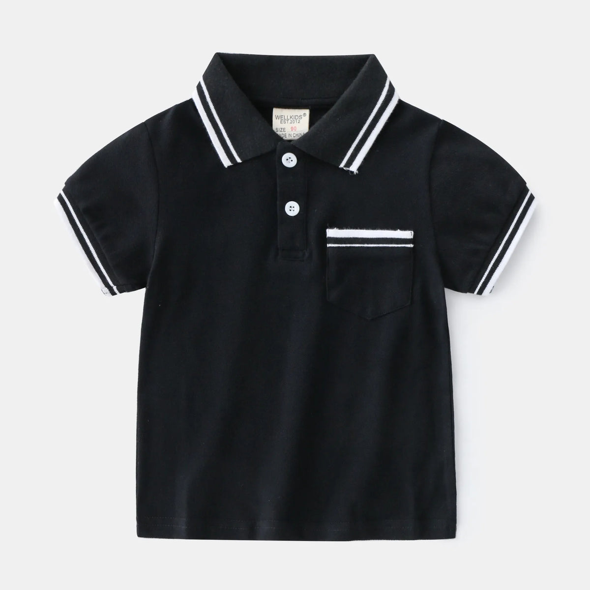 Boys white or black cotton polo shirt with round neck and short sleeves for summer