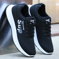 Men's breathable mesh casual sports shoes with black grey fabric upper rubber sole lace-up flat heel side view