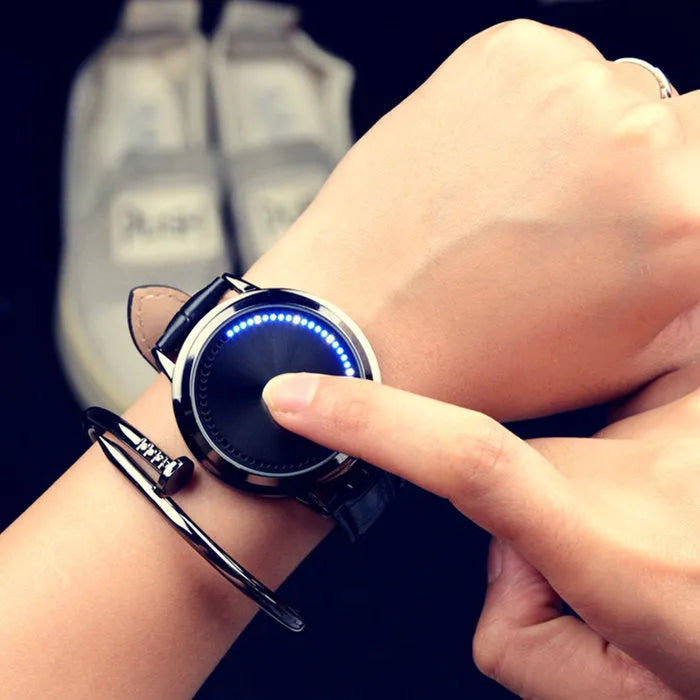 Electronic digital watch with blue LED display in black or white colour options