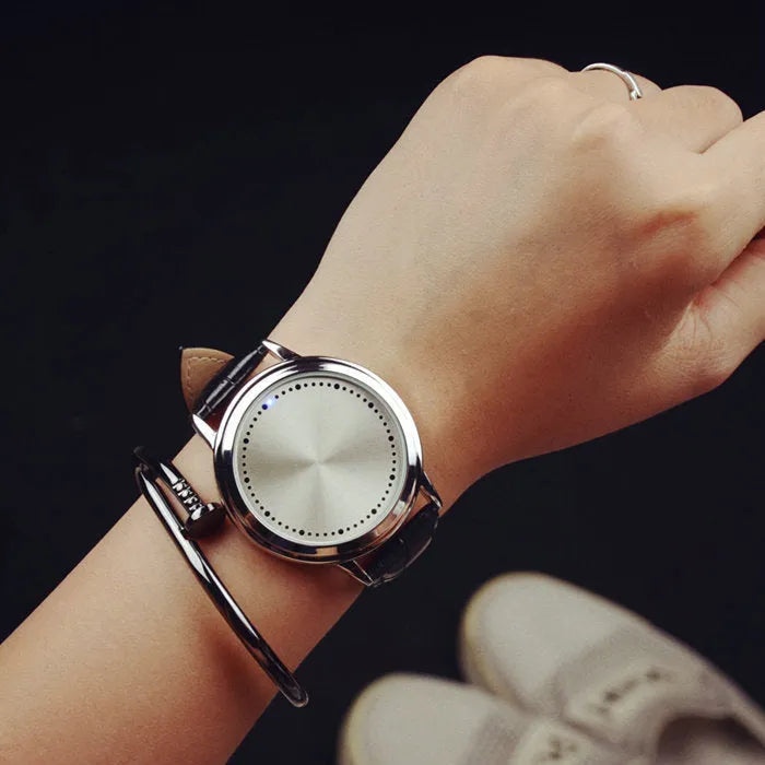Electronic digital watch with blue LED display in black or white colour options