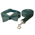 Green velvet wool dog collar with bow knot detail, shown in monochrome pattern and available in sizes S to XL