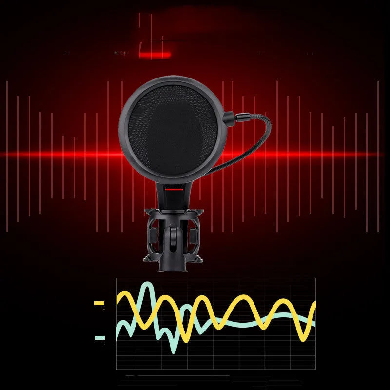 Black USB wired live broadcast microphone with external power supply for game anchors and streaming