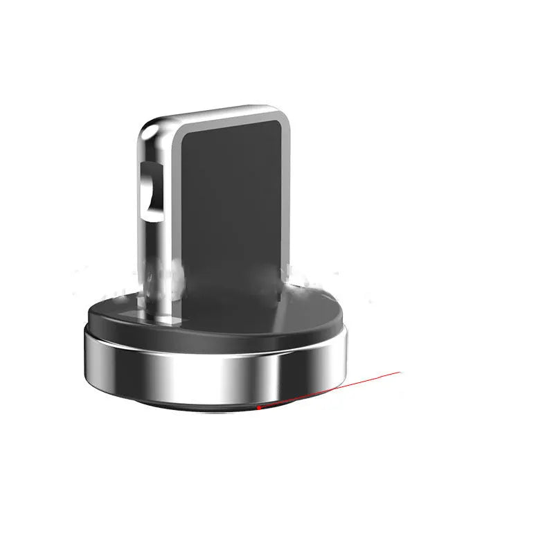 Black magnetic charging cable with rotating Apple, Android and USB-C connector heads