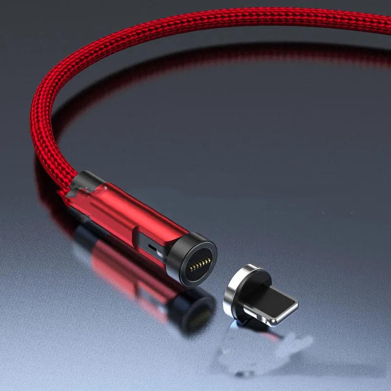 Black magnetic charging cable with rotating Apple, Android and USB-C connector heads