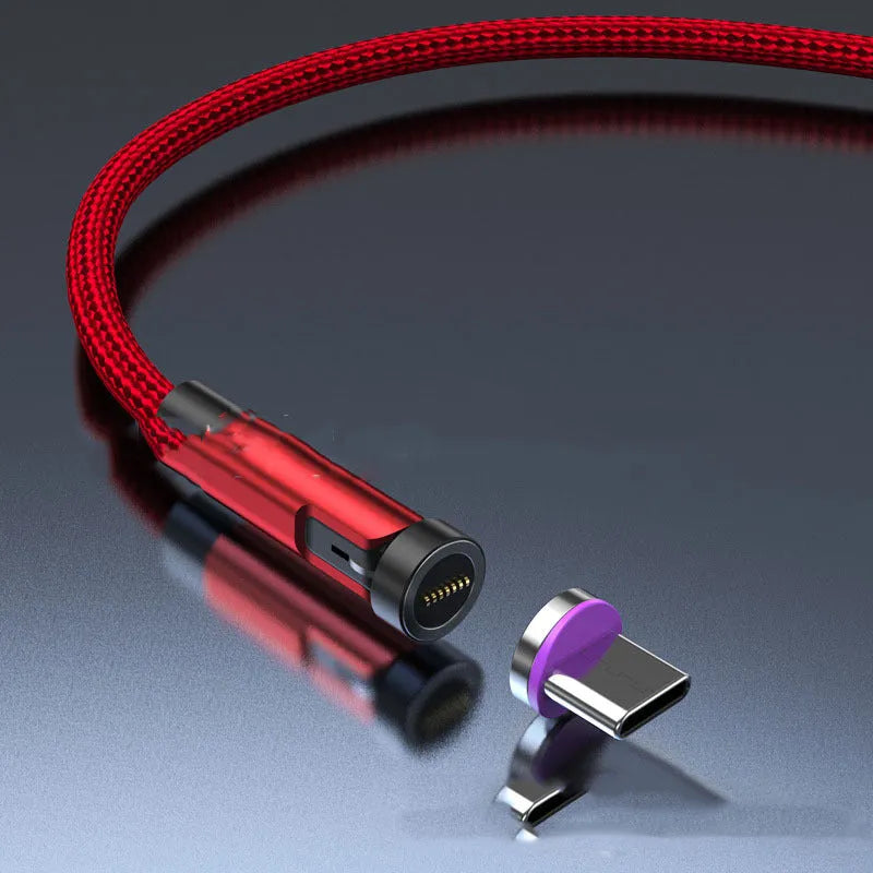 Black magnetic charging cable with rotating Apple, Android and USB-C connector heads