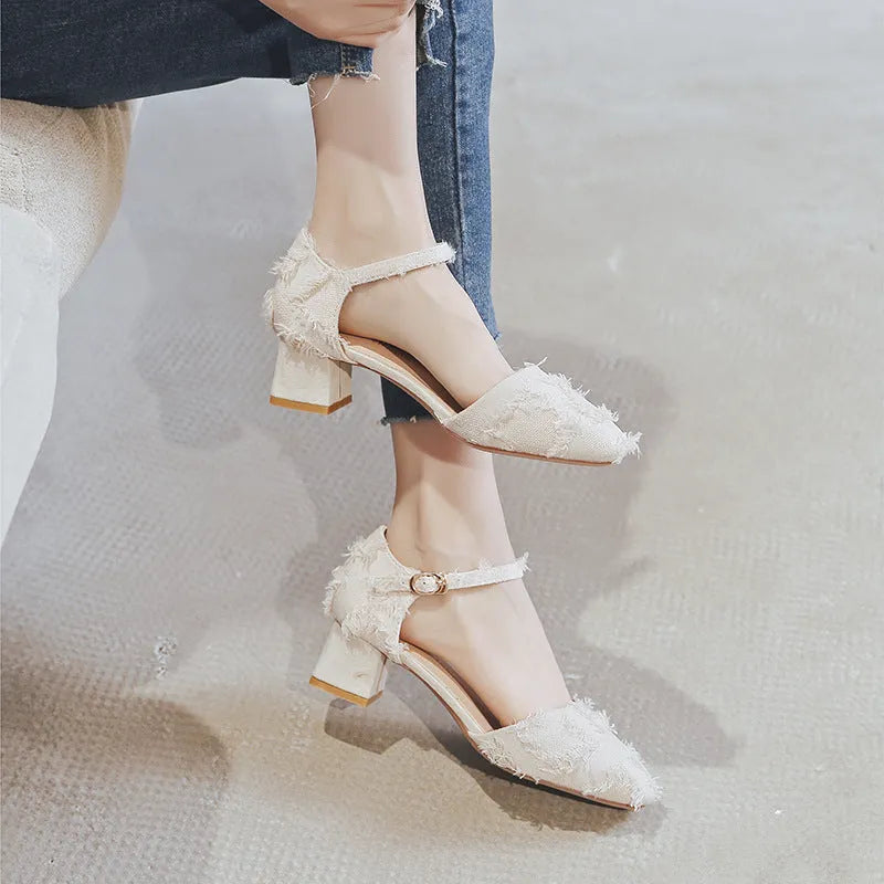 Women's apricot suede D'Orsay flats with ankle strap and 3cm low heel