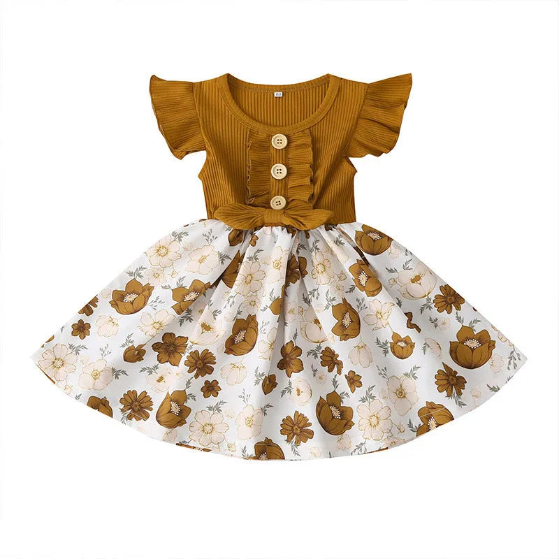Sleeveless summer dress for a toddler girl in one of five colours: black, green, pink, red, or yellow.
