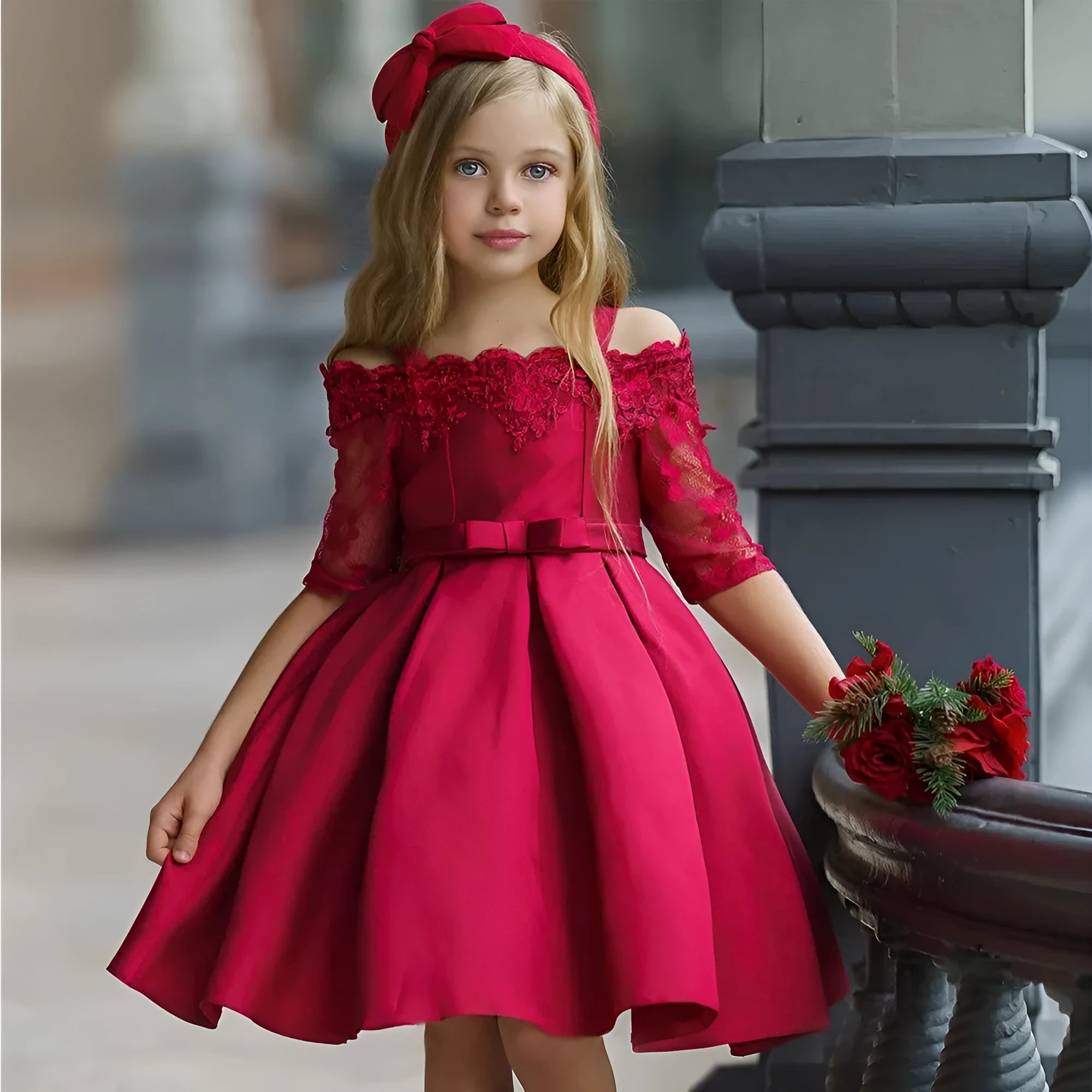 Simple girls dress with lace detailing in red, pink, white, or green for toddlers and children.