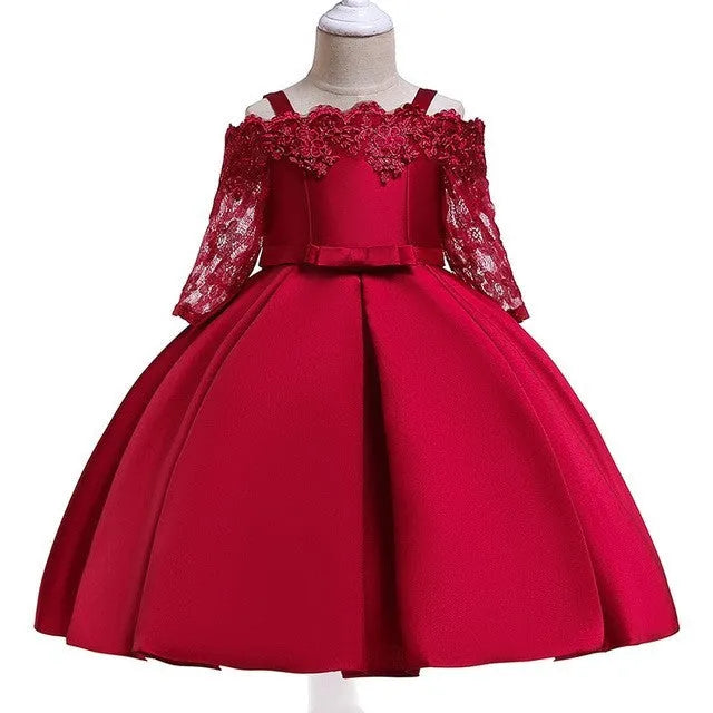 Simple girls dress with lace detailing in red, pink, white, or green for toddlers and children.