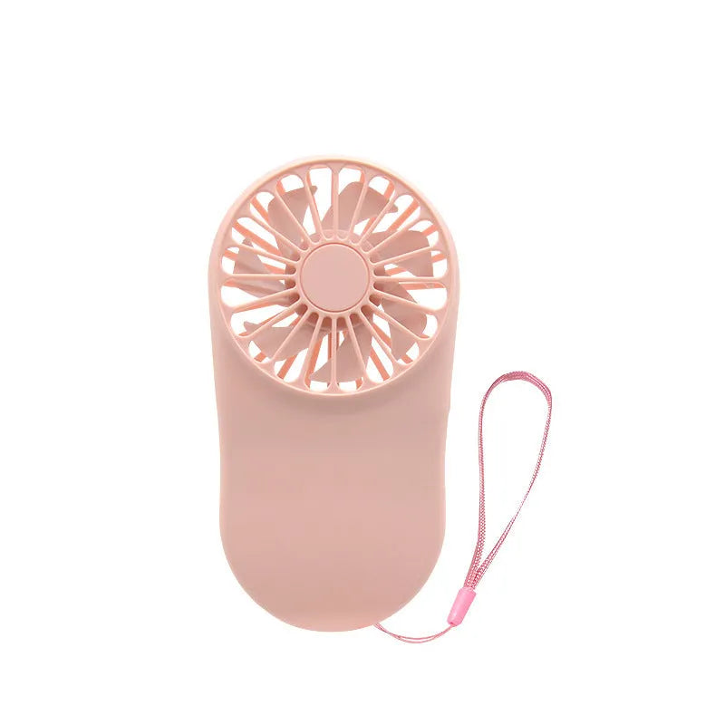 Hands-free wearable neck fan with dual cooling fans, shown in black, worn around a person's neck.