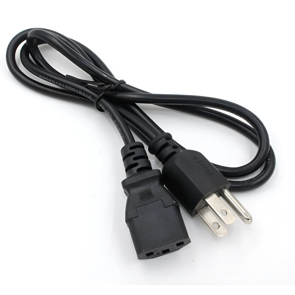 Black American standard power cord with US three-pin plug, 1.2 metres long