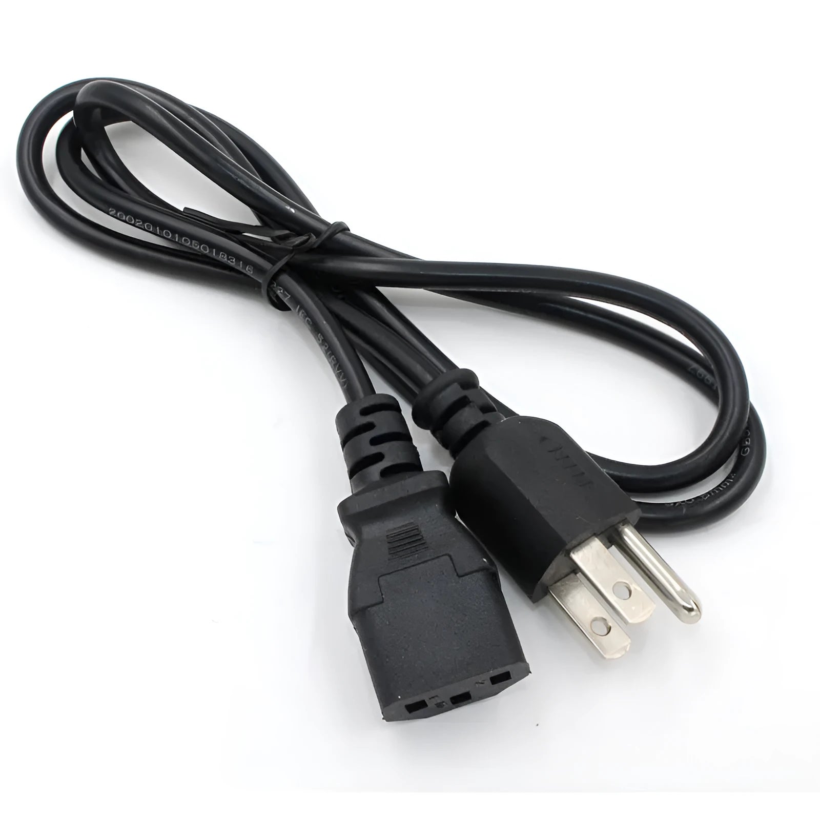 Black American standard power cord with US three-pin plug, 1.2 metres long