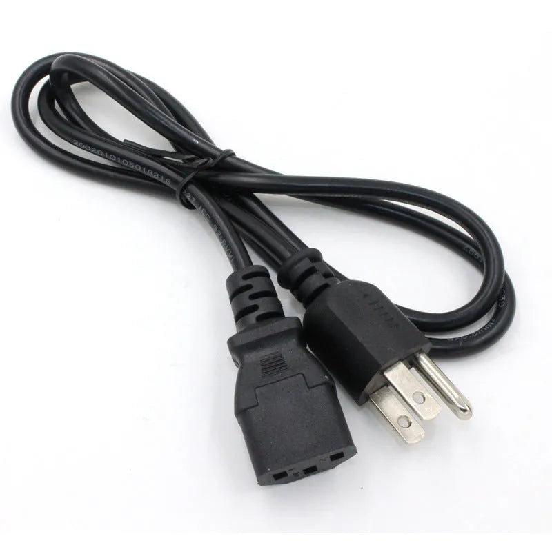 Black American standard power cord with US three-pin plug, 1.2 metres long