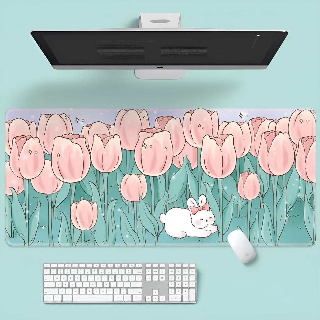 Large floral pattern mouse pad with thermal transfer cartoon designs on natural rubber cloth