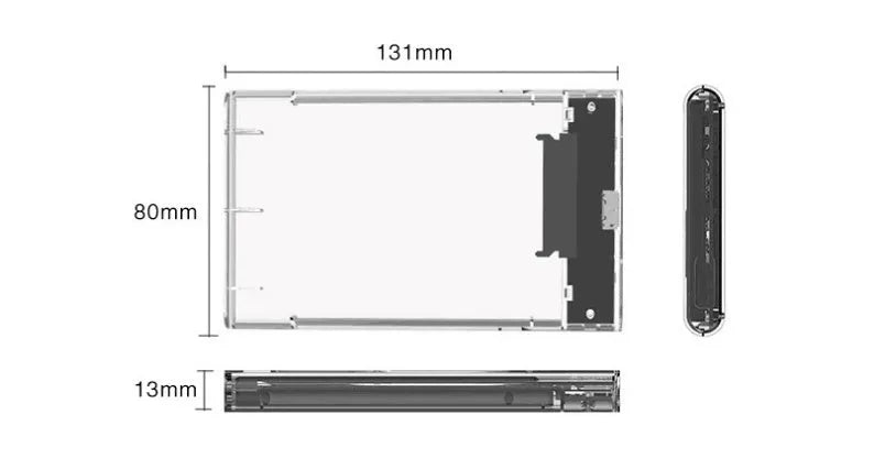 Transparent PC hard disk box for 2.5-inch SATA drive up to 4TB USB 3.1 grey