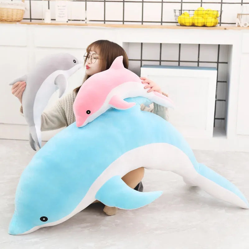 Crystal super soft dolphin plush toy in blue, filled with PP cotton, available in multiple sizes