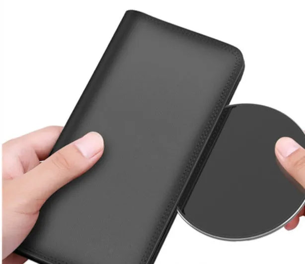 Aluminium alloy ultra-thin wireless phone charger in metallic finish with LED indicator light