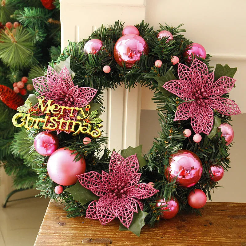 30cm diameter plastic Christmas wreath in multicolour decoration for a front door