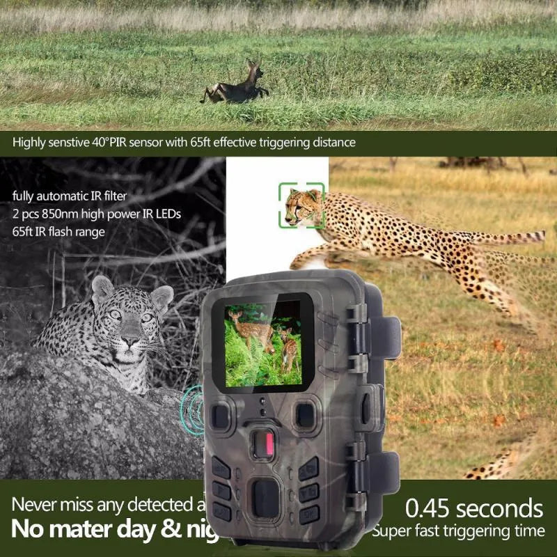 Black plastic infrared night vision monitoring device with TF card slot and 12MP sensor