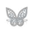 S925 sterling silver diamond inlaid zircon butterfly ring adjustable opening women's silver jewellery