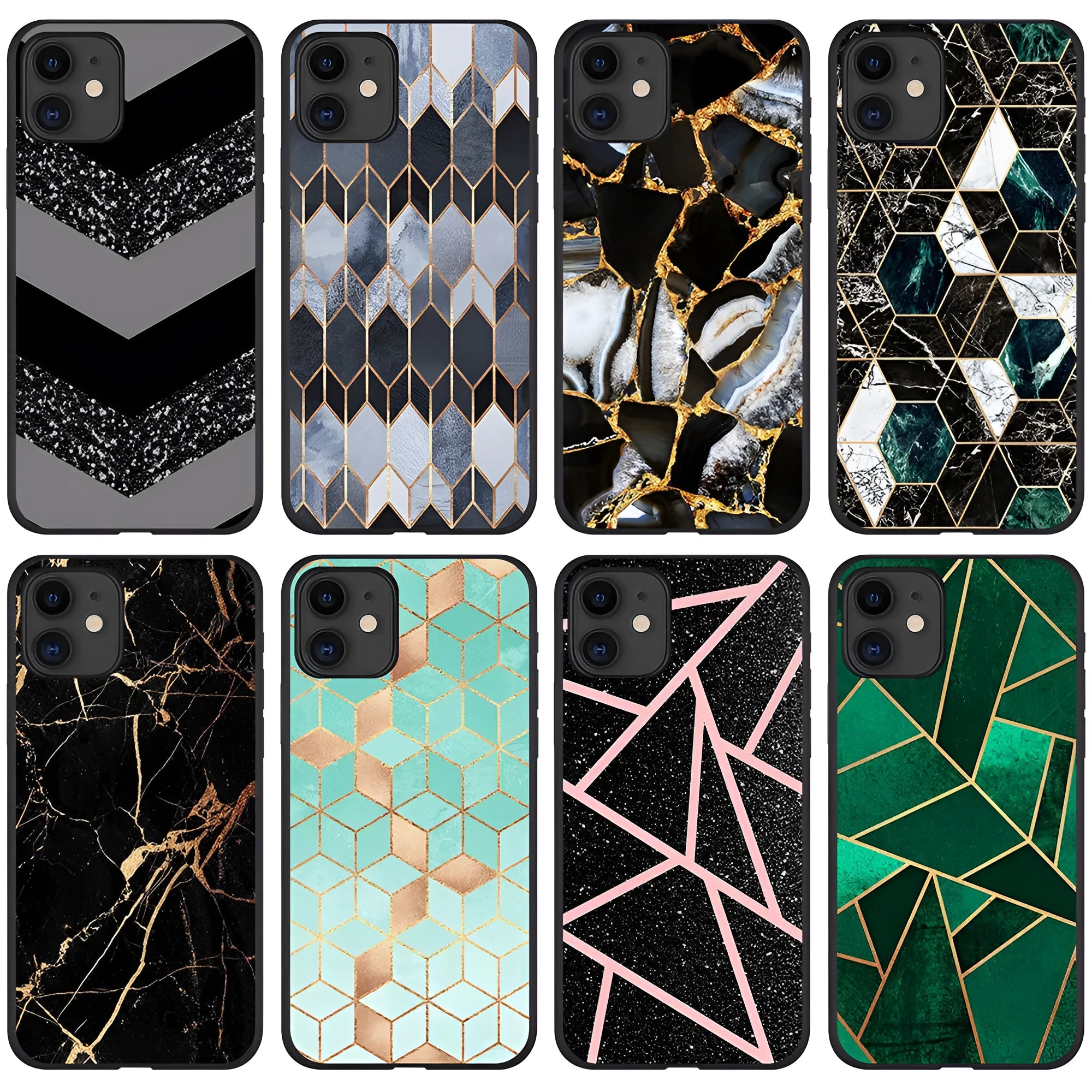 Marble pattern iPhone case showing back cover design with drop-resistant waterproof protection