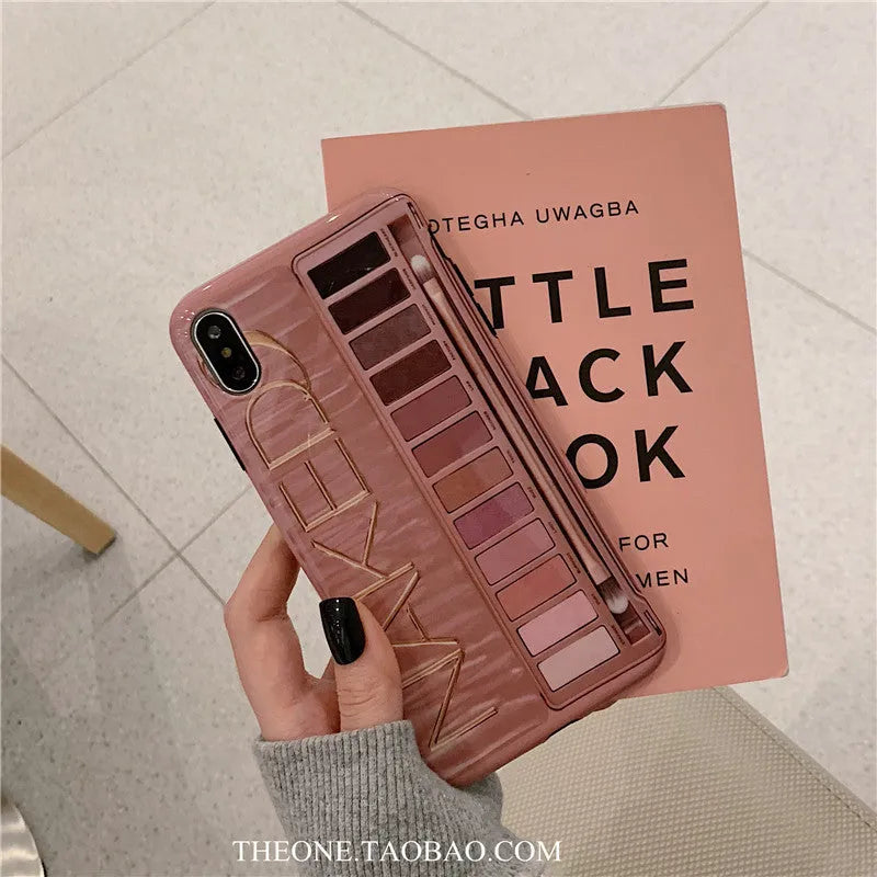 Silicone phone case with textured eye shadow design for iPhone, shown in flesh colour.