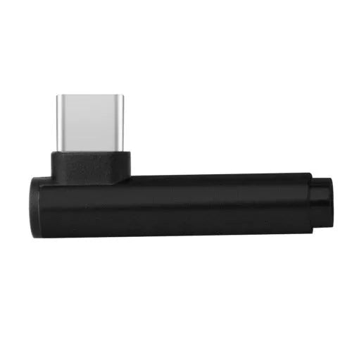 2-in-1 Type-C audio charging adapter cable with aluminium alloy shell and elbow design in black