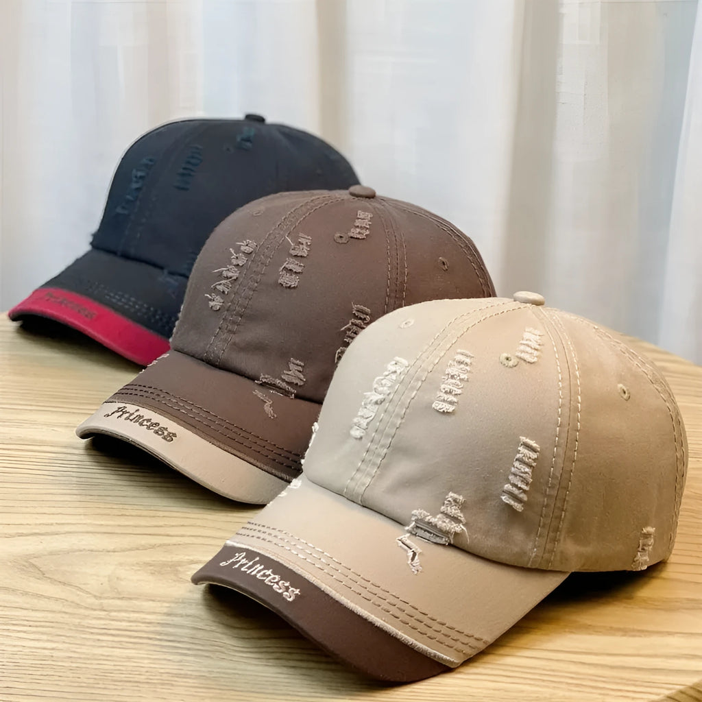 Cotton polyester double-stitching baseball cap with embroidered English letters dome crown in black