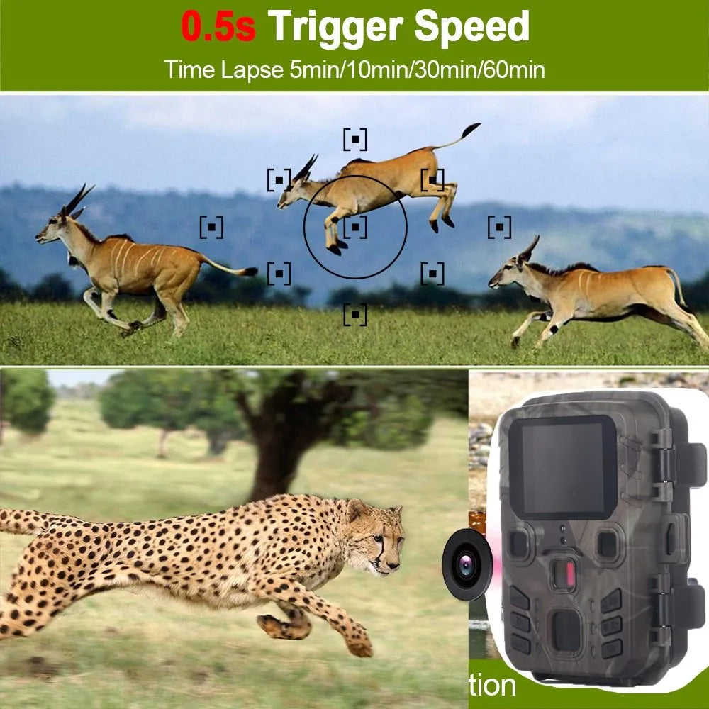 Black plastic infrared night vision monitoring device with TF card slot and 12MP sensor