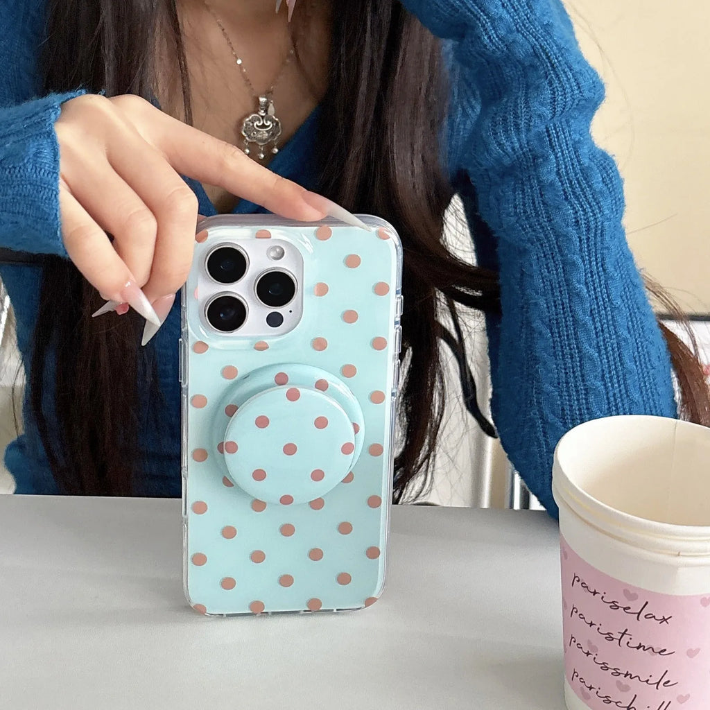 Polka dot phone case with magnetic bracket for Apple iPhone Pro Max models in black