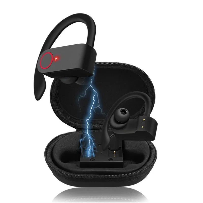 A9 TWS true wireless sports Bluetooth headphones with charging case, plastic build, hanging ear design