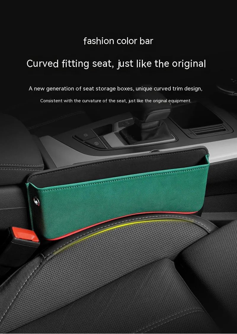 Leather car seat storage organiser box in a choice of colours including black and beige.