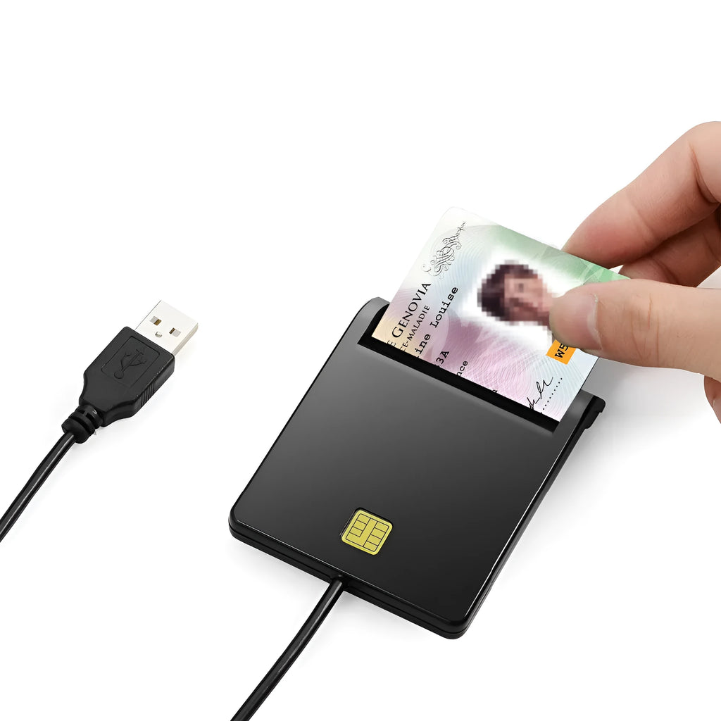 DM-HC65 USB Smart Card Reader black ABS casing connected via USB cable